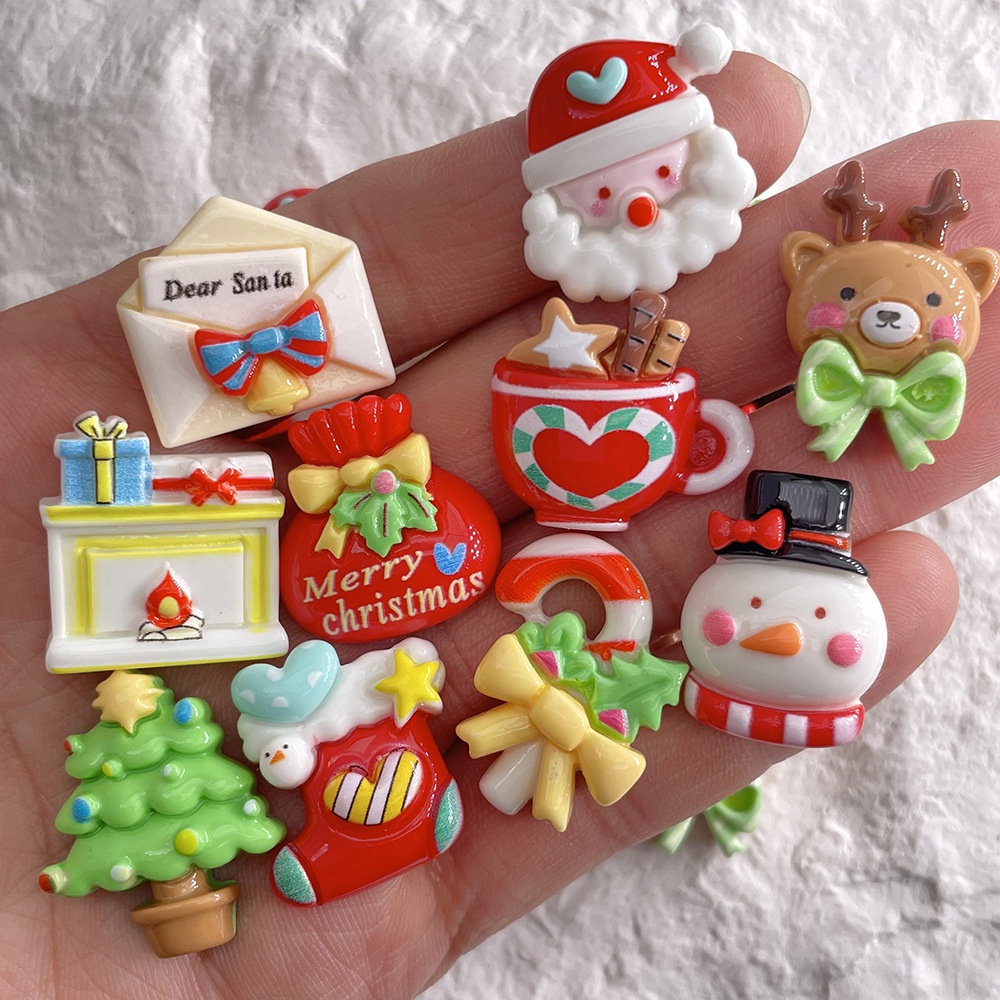 [4 #] Jibbitz Crocs กิ๊บติดผมเรซิ่น ลายการ์ตูนคริสต์มาส 10 แบบ แฮนด์เมด diy FN