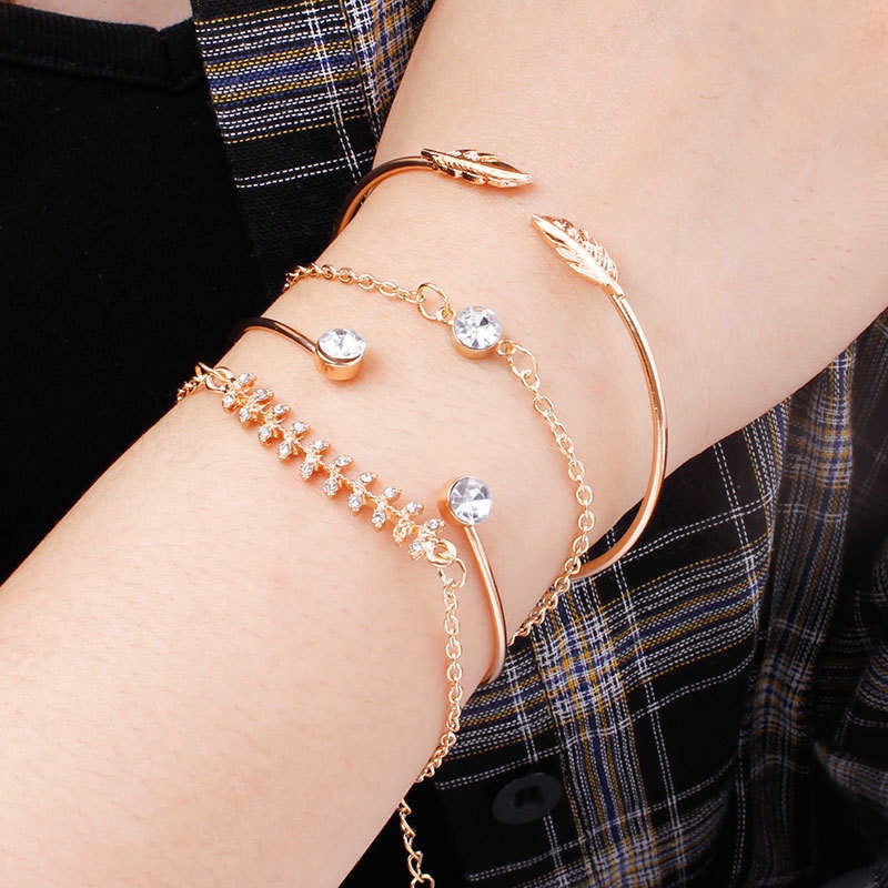 4 in 1 โบฮีเมียน ใบไม้ เปิด สร้อยข้อมือ สําหรับผู้หญิง เครื่องประดับ ของขวัญ SL002