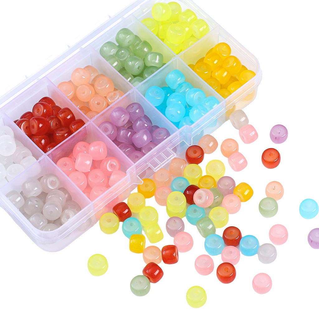 [8X6 มม.] ชุดลูกปัด 10 ช่อง ทรงกลมแบน DIY สําหรับทําเครื่องประดับ สร้อยข้อมือ