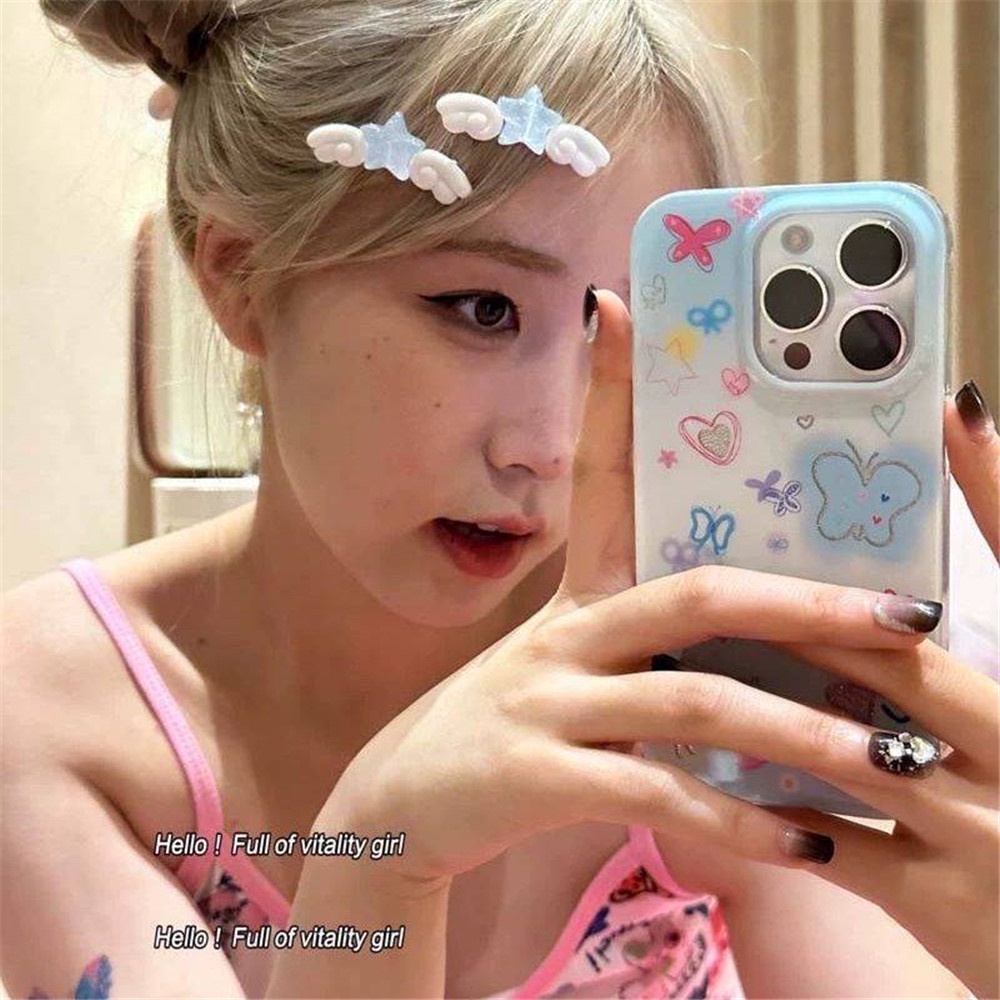 A HELLO GIRL กิ๊บติดผม ลายการ์ตูนปีกดาวน่ารัก สีชมพู สีฟ้า สีชมพู สําหรับเด็กผู้หญิง