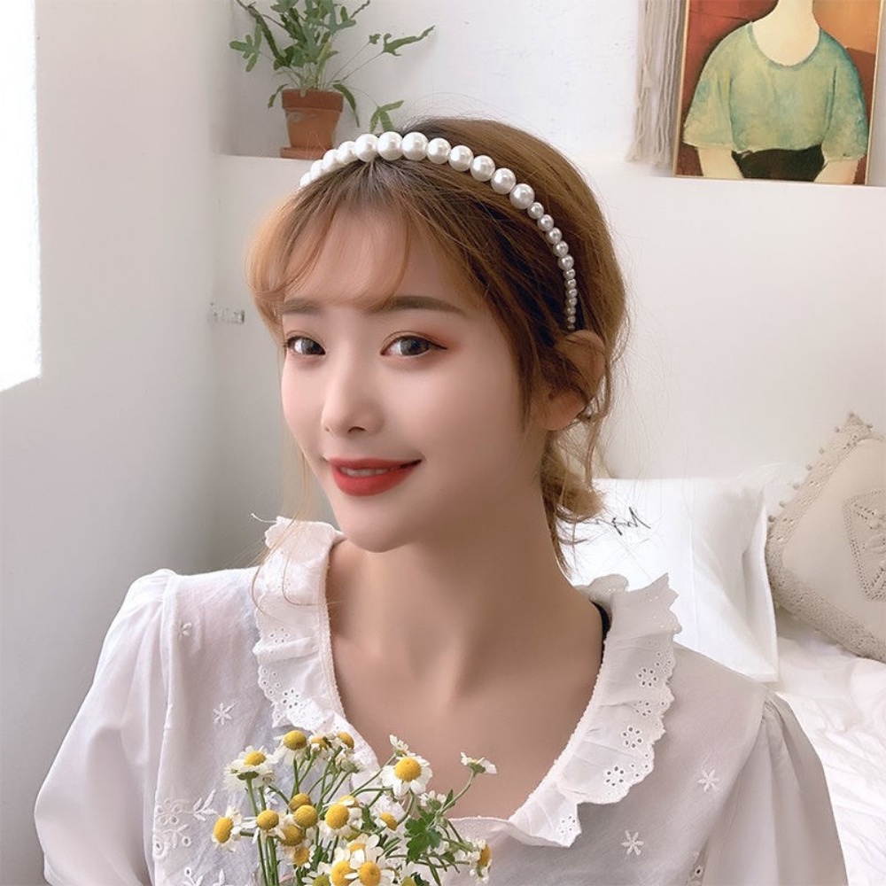 A HELLO GIRL ที่คาดผม ประดับไข่มุก ขนาดใหญ่ สไตล์เกาหลี แฟชั่นสําหรับผู้หญิง