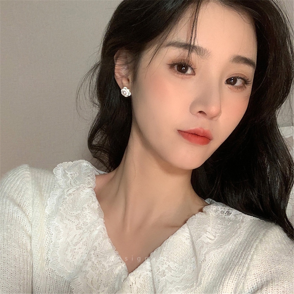 A HELLO GIRL ใหม่ ต่างหู ลายดอกคามิเลีย สีขาว หรูหรา สําหรับผู้หญิง 2023