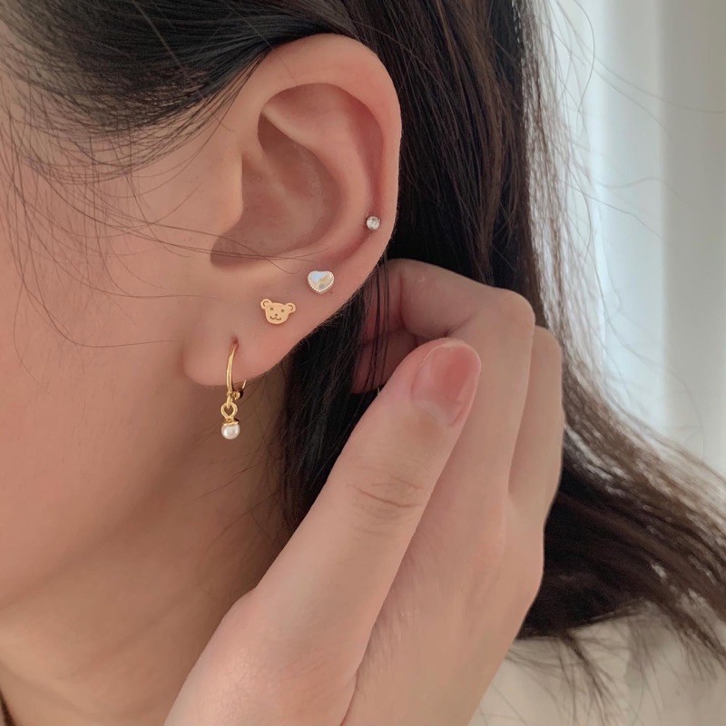 A.piece  [all silver 925] ต่างหูห่วง ต่างหูเงินแท้ Pearl drop one-touch