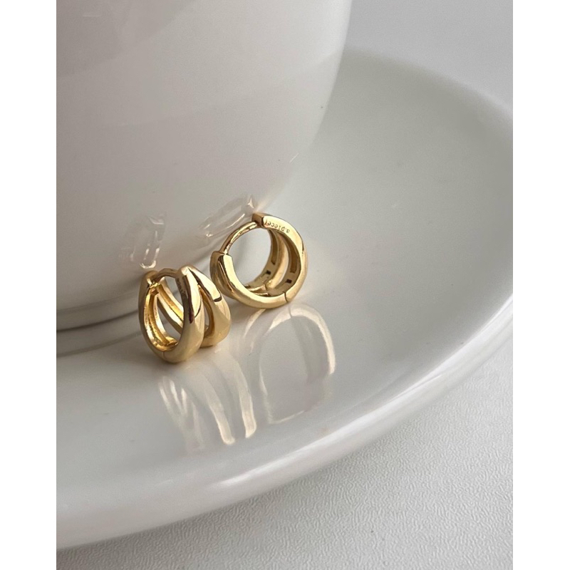 A.piece  ต่างหู [Silver 925 pin+Brass] Simple two line one-touch
