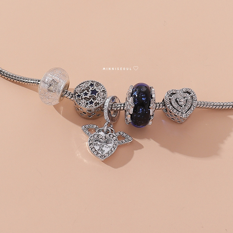 A35 สร้อยข้อมือ BEAUTIFUL Dark Blue Love  หัวใจน้ำเงิน ไม่ลอก ไม่ดำ สายปรับได้ จัดส่งทุกวัน