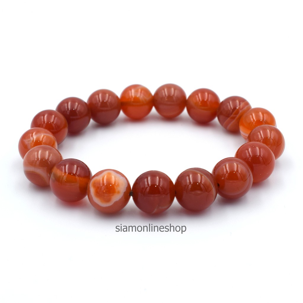 AGATE หินอาเกต โมรา สีส้ม ขนาด 10 มม. อาเกตไฟ สร้อยข้อมือหินแท้ by siamonlineshop