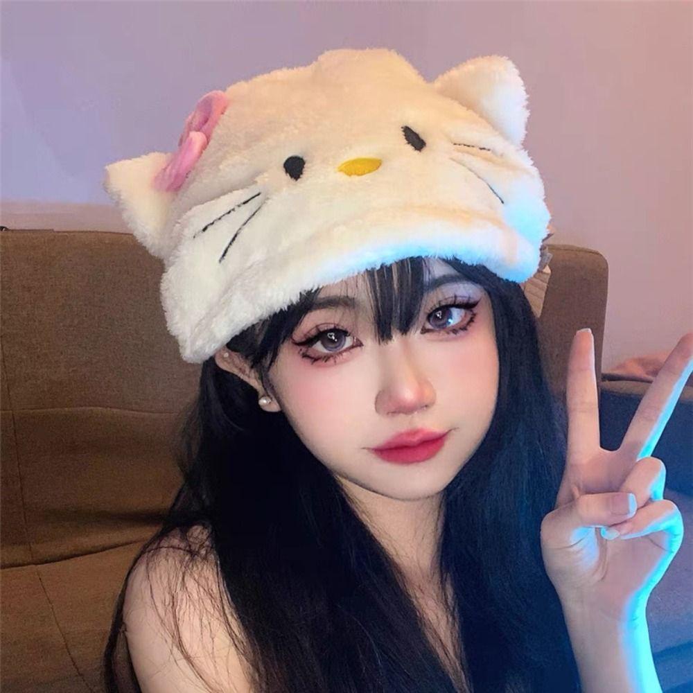 Ahour Kt หมวกแก๊ป ผ้ากํามะหยี่ขนนิ่ม แบบหนา สร้างสรรค์ แฟชั่นฤดูหนาว สําหรับเด็กผู้หญิง
