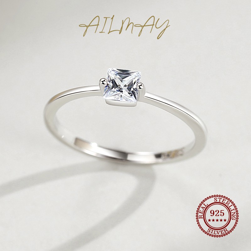 Ailmay ของแท้ แหวนเงินแท้ 925 ทรงสี่เหลี่ยม เครื่องประดับแฟชั่น สําหรับผู้หญิง