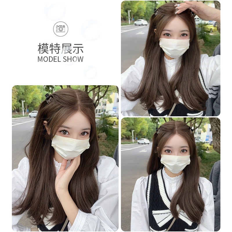 Al-106 [Sweet Korean Style] วิกผมยาว หยิกตรงกลาง แต่งลูกไม้ สไตล์เกาหลี สําหรับผู้หญิง