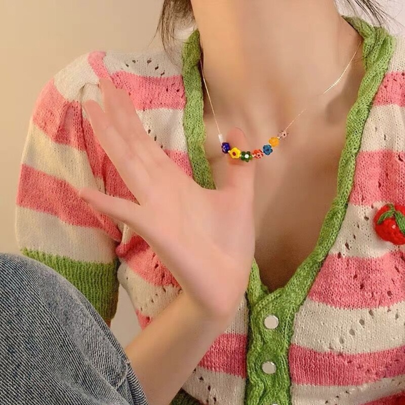 Arin สร้อยคอโซ่ จี้ดอกไม้ เคลือบเงา หลากสี เครื่องประดับแฟชั่น สไตล์เกาหลี สําหรับผู้หญิง y2k