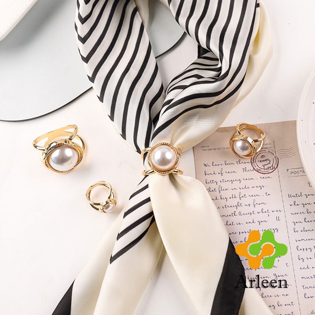 Arleen แหวนผ้าคลุมไหล่ สําหรับติดประดับผ้าพัน  ประดับไข่มุก สไตล์เรโทร scarf ring