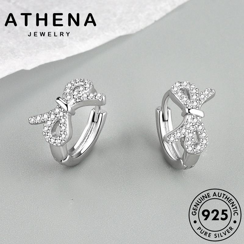 Athena JEWELRY ต่างหูห่วง เงิน 925 ประดับเพชร โมอิส โบว์ สําหรับผู้หญิง E333-THE