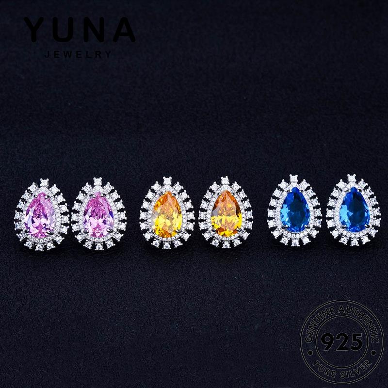 Athena Jewelry ต่างหูสตั๊ดเงิน 925 ประดับไพลิน มรกต ทับทิม หรูหรา สําหรับผู้หญิง M098