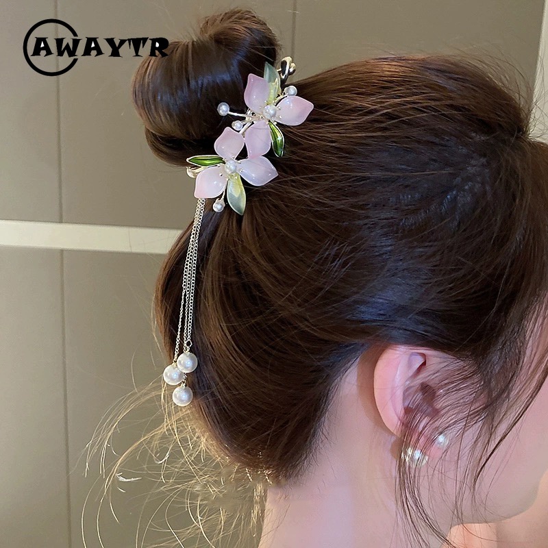 Awaytr กิ๊บติดผมหางม้า โลหะผสม สีชมพู สําหรับผู้หญิง