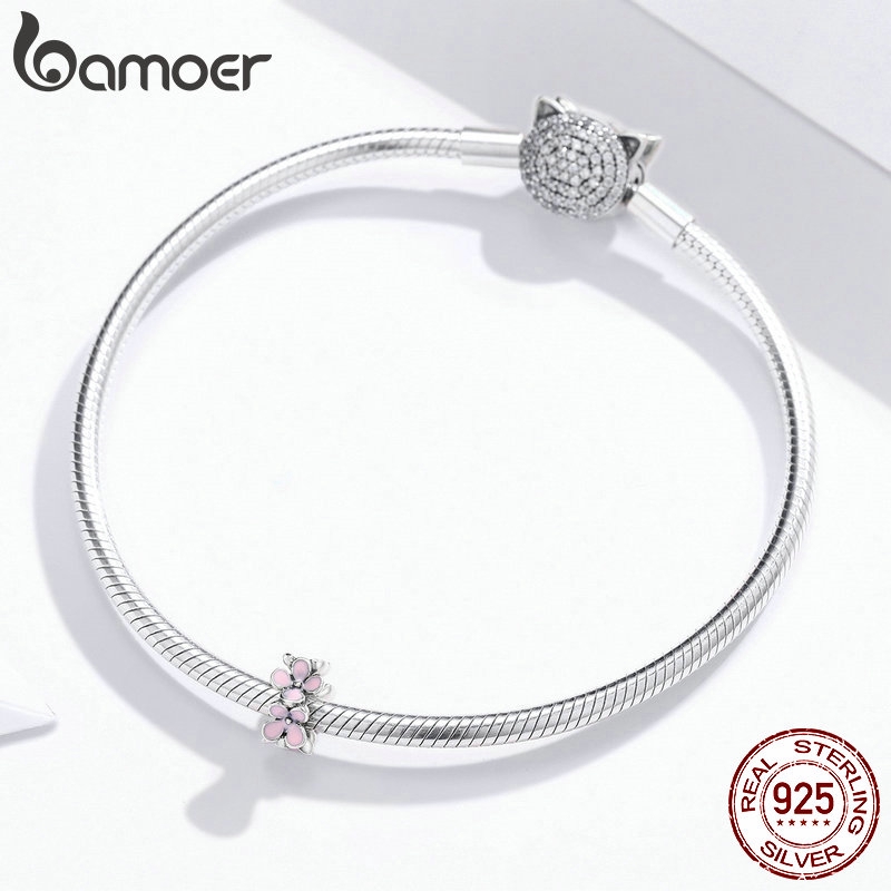 BAMOER Romantic Flower Series Pink Flower Charm 925 Sterling Silver SCC1484