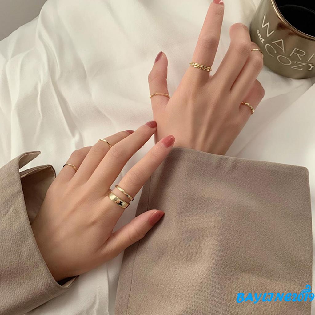 BAY-Ladies Knuckle Ring Kit, 7 Pieces Simple Style Stacking Ring, Gifts for Valentine’s Day, Gold/ Silver