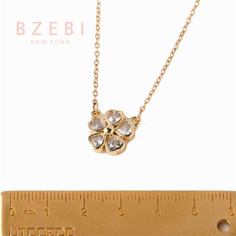 BZEBI สร้อยคอแฟชั่น สแตนเลส เรียบๆจี้ดอกไม้ เครื่องประดับ 18k สีทอง สําหรับผู้หญิง 1163n