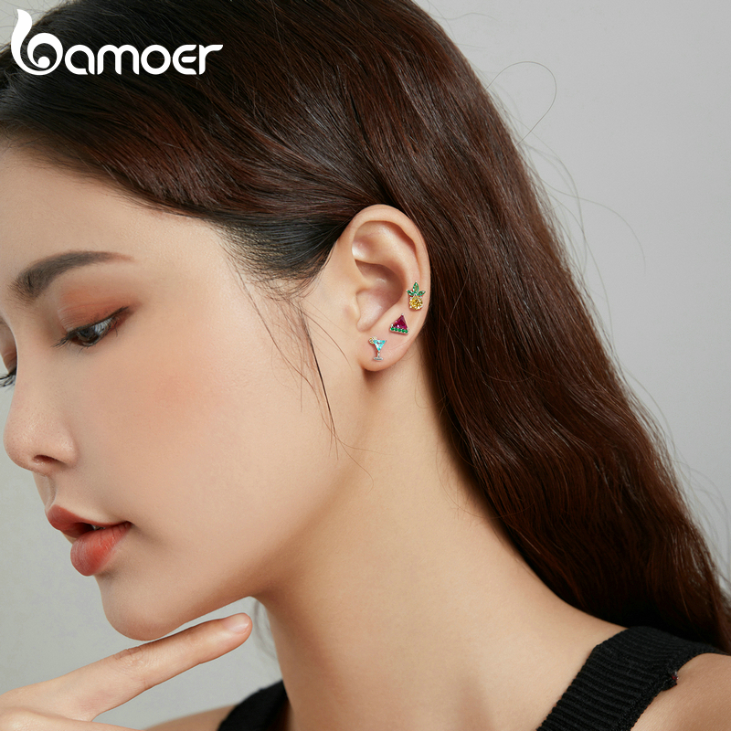 Bamoer ต่างหูเม็ดเดี่ยว เงินสเตอร์ลิง 925 รูปผลไม้ ไอศกรีม ฤดูร้อน สําหรับผู้หญิง BSE489 (1 ชิ้น)