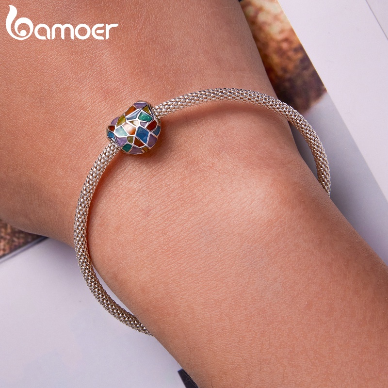 Bamoer สร้อยข้อมือเงิน 925 จี้ลูกปัด หลากสี เครื่องประดับ สําหรับผู้หญิง