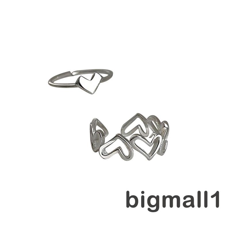 Bigmall ชุดแหวนสวมนิ้วมือ รูปหัวใจ ปรับได้ 2 ชิ้น สําหรับผู้หญิง แฟน ภรรยา