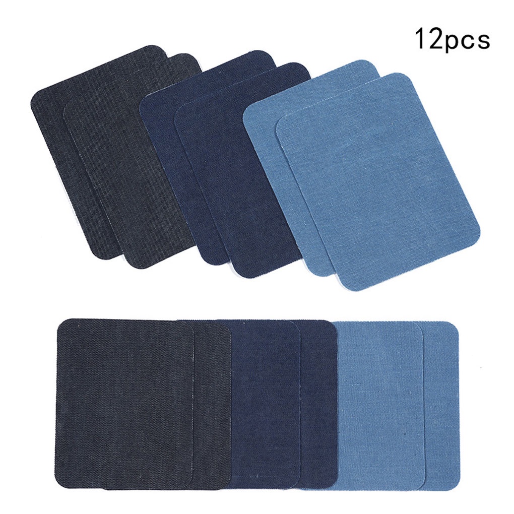 [Biho] 12PCS/Set Denim Patches Heat Transfers Iron on Repair Jeans Elbow Knee Back Patch Clothes Stickers Decoration