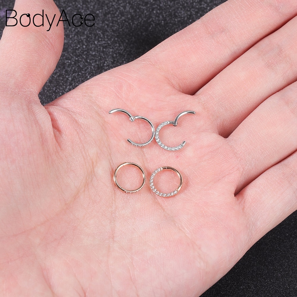 Bodyace 1 ชิ้น สเตนเลส เจาะจมูก คริสตัล จมูก Septum แหวน Clicker Daith Helix เจาะห่วง ต่างหู