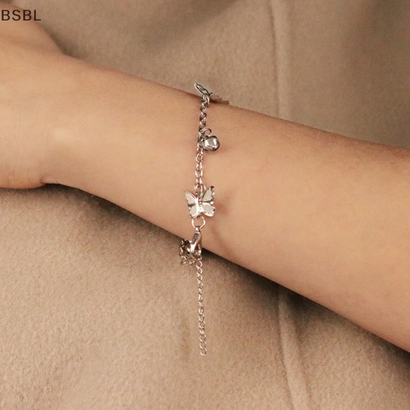 Bsbl สร้อยข้อมือโซ่ จี้กระดิ่งผีเสื้อน่ารัก ปรับได้ เครื่องประดับแฟชั่น สําหรับผู้หญิง