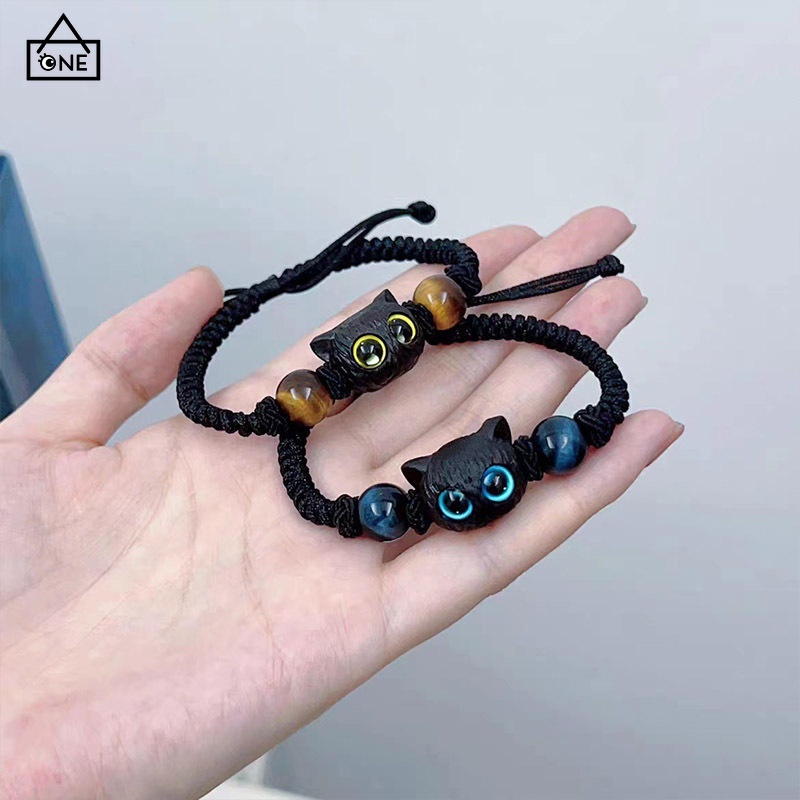 COD❤️ใหม่สไตล์จีนแมวถักเชือกน่ารักคู่สร้อยข้อมือ Niche ออกแบบของขวัญ-a.one