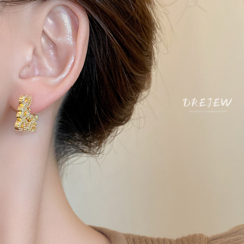 DREJEW ต่างหูเข็มเงิน 925 ประดับเพทาย 18K ทรงสี่เหลี่ยม หรูหรา สําหรับผู้หญิง