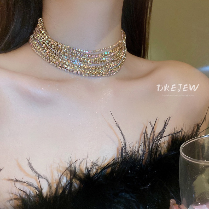 DREJEW สร้อยคอโซ่ ประดับเพชร หลายชั้น หรูหรา ระดับไฮเอนด์ แฟชั่นสําหรับผู้หญิง