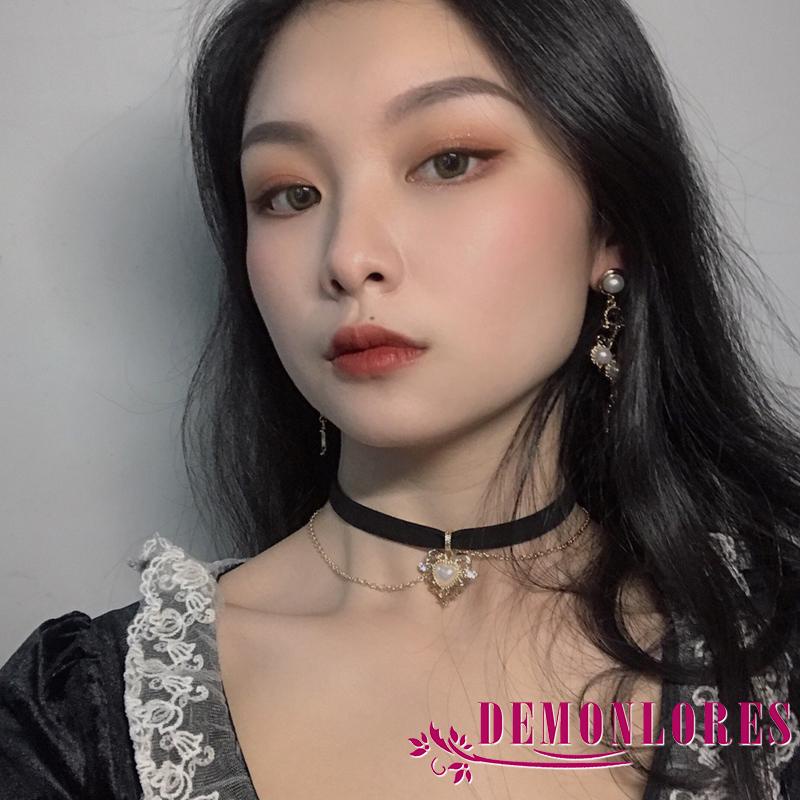 Demq- สร้อยคอกํามะหยี่ จี้หัวใจ ประดับมุก สีทอง ปรับได้ สไตล์วินเทจ สําหรับผู้หญิง