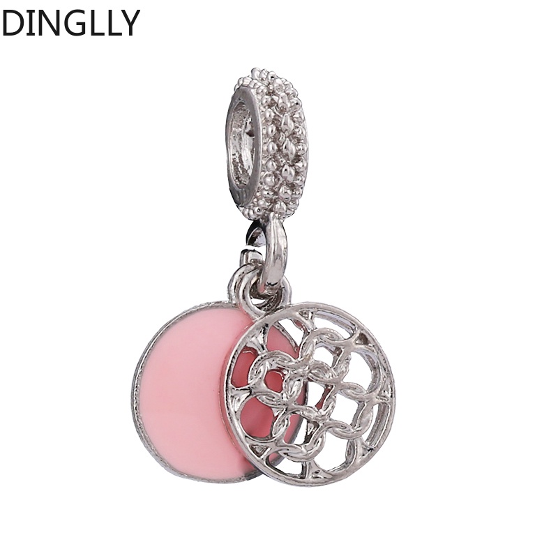 Dinglly จี้รูปหัวใจ โลหะผสม สีเงิน เคลือบและพลอยเทียม สีชมพู สําหรับทําเครื่องประดับ Diy