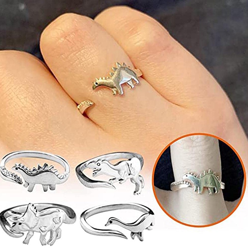 Dinosaur Ring for Women Girls Men Polished Dragon Animal Expandable Open Finger Rings Jewellery Adjustable Ring Size LQZ