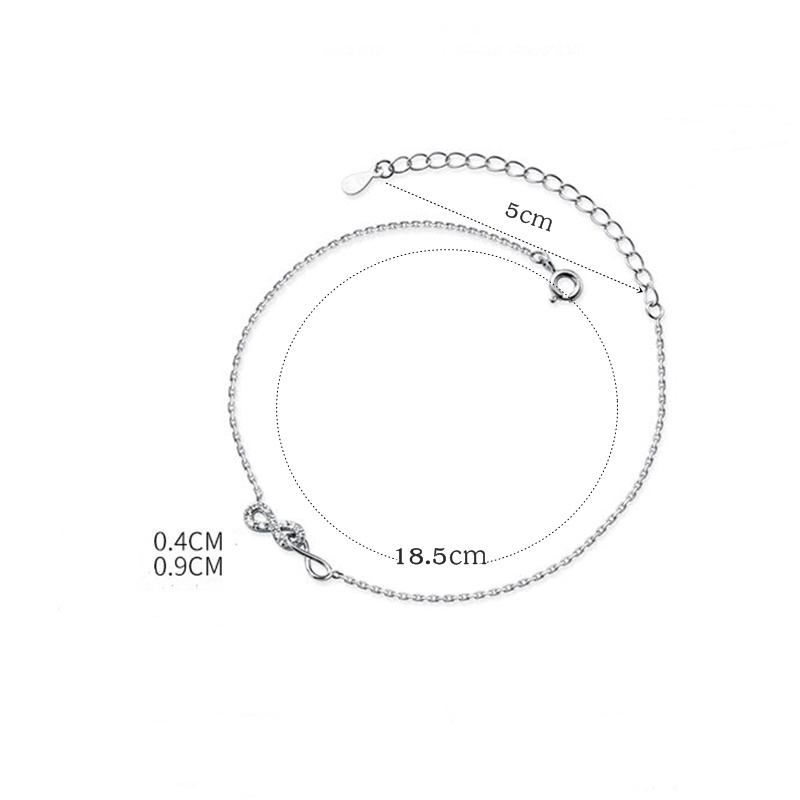 Double infinity A8 สร้อยข้อเท้าเงินแท้ 92.5% รูปทรงอินฟินิตี้คู่ ขนาดความยาว 18.5+5cm