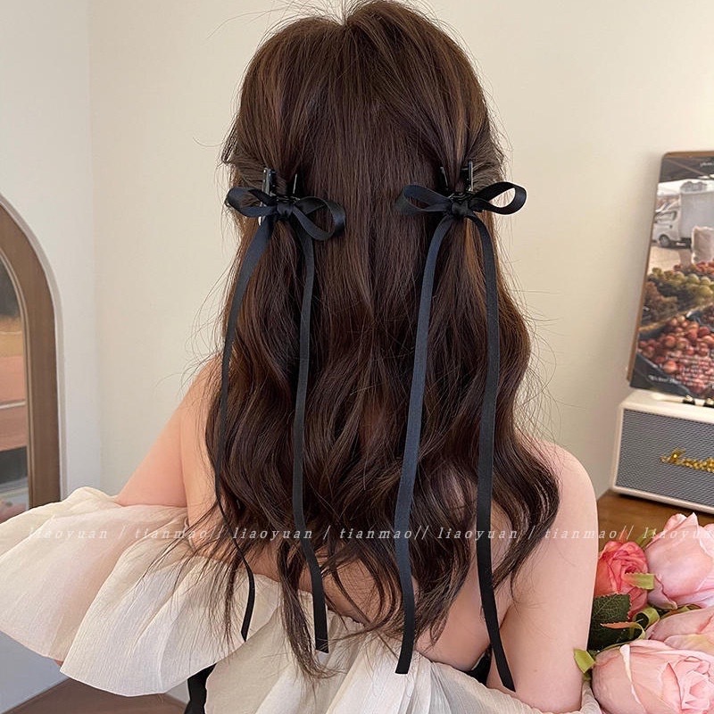 E142 กิ๊บติดผม ประดับโบว์ริบบิ้น สายยาว แบบหนีบ น่ารัก เครื่องประดับ สำหรับผู้หญิง 1 ชิ้น