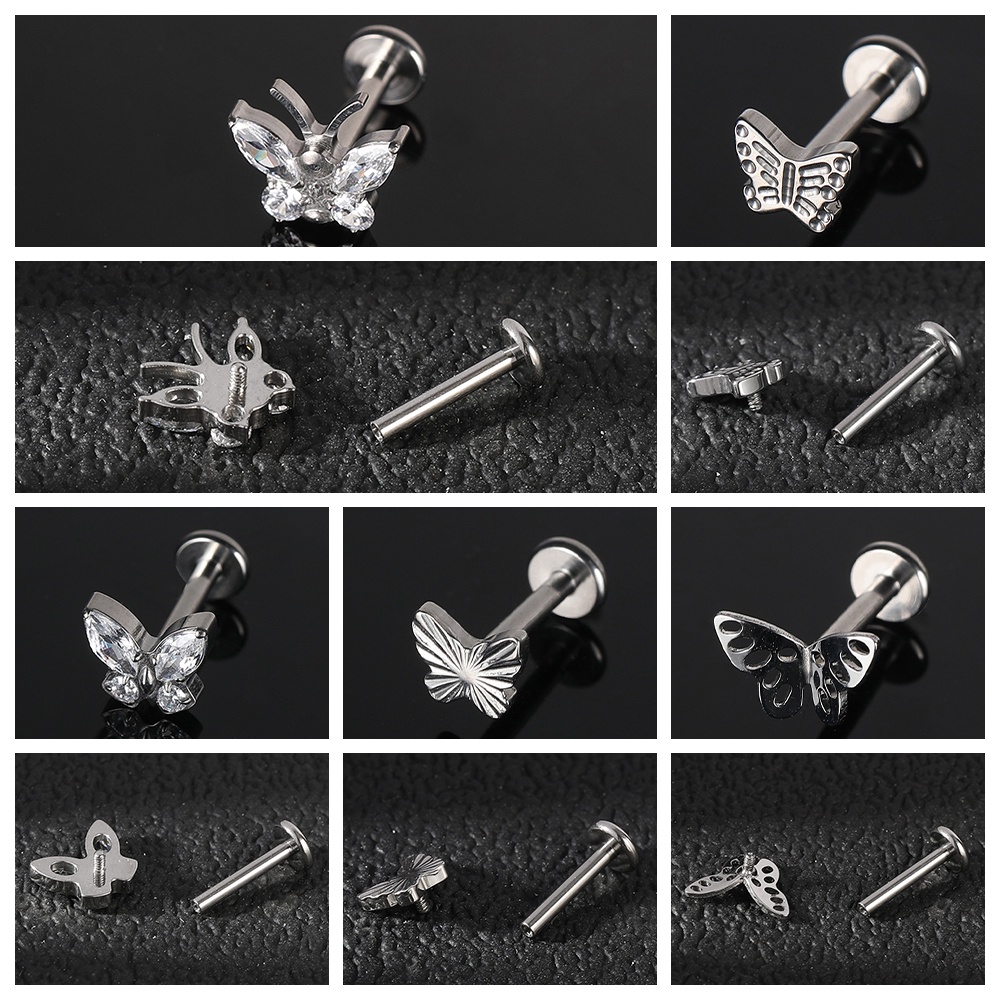 G23 ต่างหูสตั๊ด เหล็กไทเทเนียม รูปกะโหลกค้างคาว 16G 1 ชิ้น