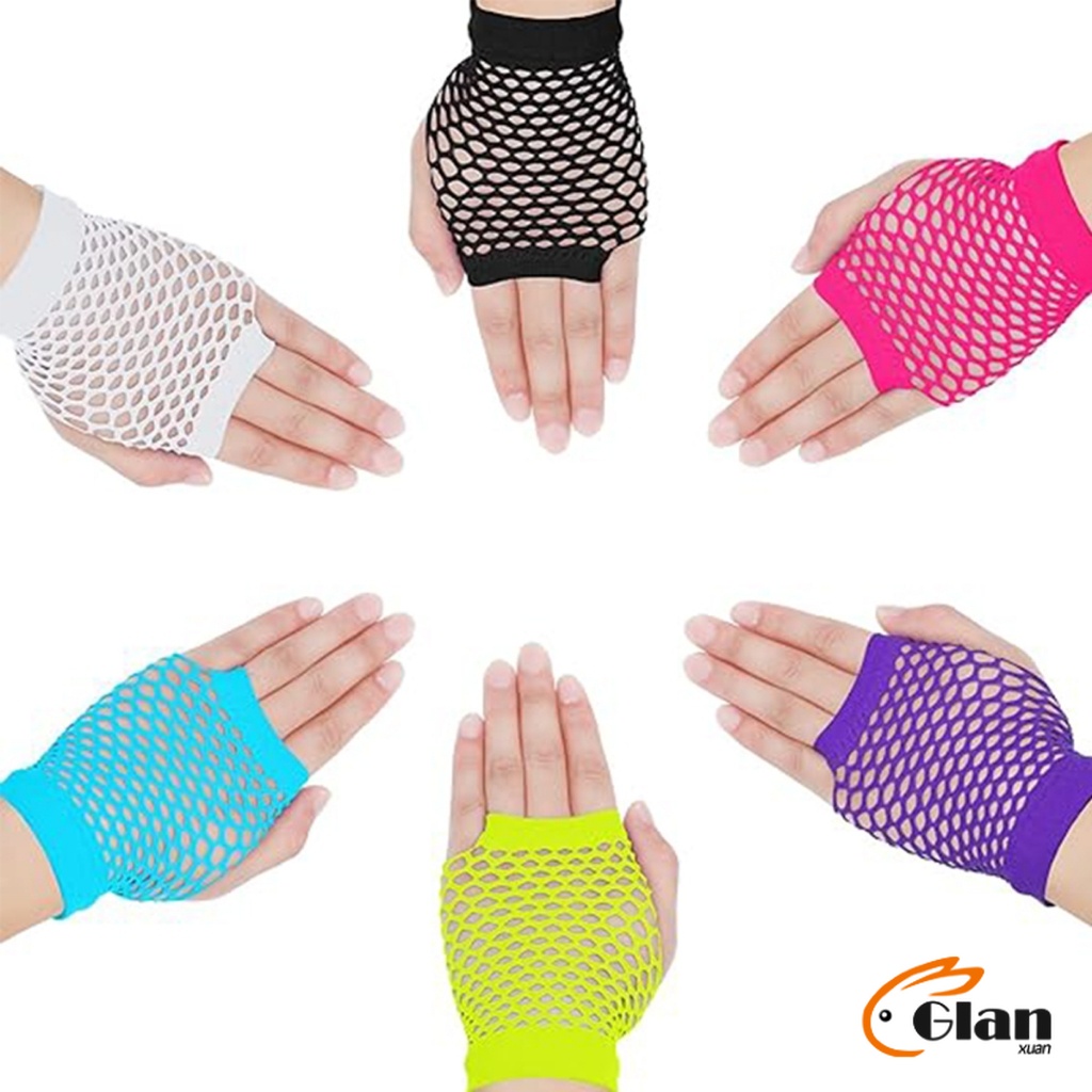 Glanxuan ถุงมือตาข่ายยาว  ระบายอากาศ สไตล์พังก์ร็อค  แฟนซี ไนท์คลับ ปาร์ตี้  Mesh Fishnet Gloves