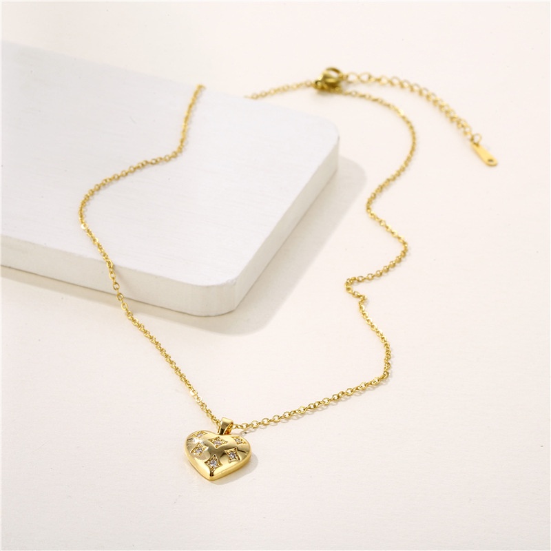 Golden สร้อยคอสเตนเลส 18k จี้รูปหัวใจ ประดับเพทาย สามมิติ เครื่องประดับ