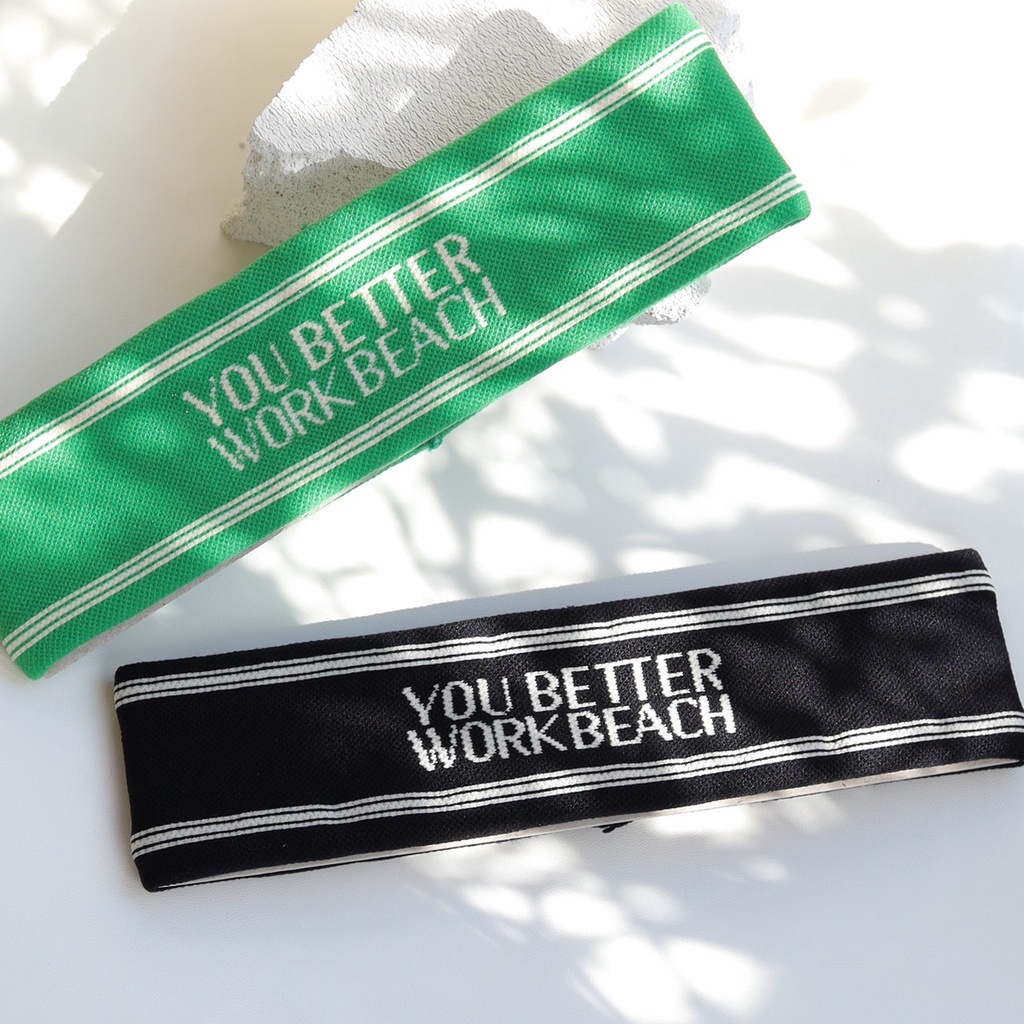 Headband ‘You Better Work Beach’ ผ้า cotton หนาสองชั้นขนาดใหญ่พิเศษ (เขียว,ดำ)