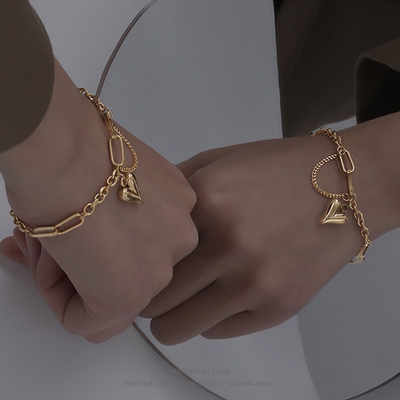 Ht สร้อยข้อมือสเตนเลสไทเทเนียม รูปหัวใจ เรียบง่าย Y2K สําหรับผู้หญิง