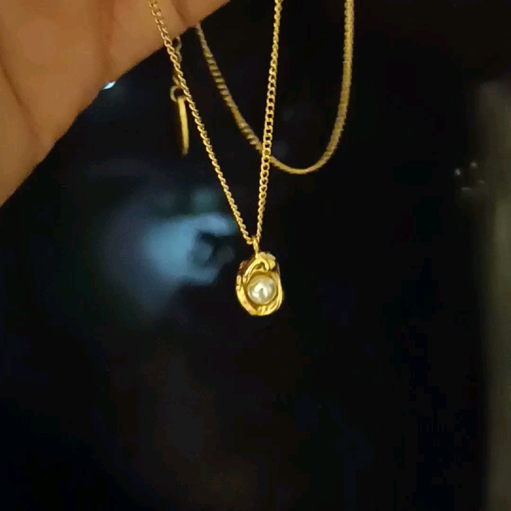 Ht สร้อยคอโซ่ เหล็กไทเทเนียม ชุบทอง 18k จี้ถั่วลิสง ไข่มุก ไม่จางหาย แฟชั่นสําหรับผู้หญิง