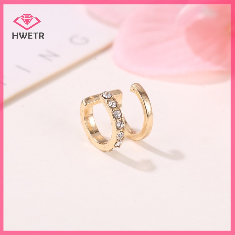 Hwetr ใหม่ ต่างหูแบบหนีบ รูปตัว U ประดับเพชร ไม่ต้องเจาะ เรียบง่าย ของขวัญ สําหรับผู้หญิง