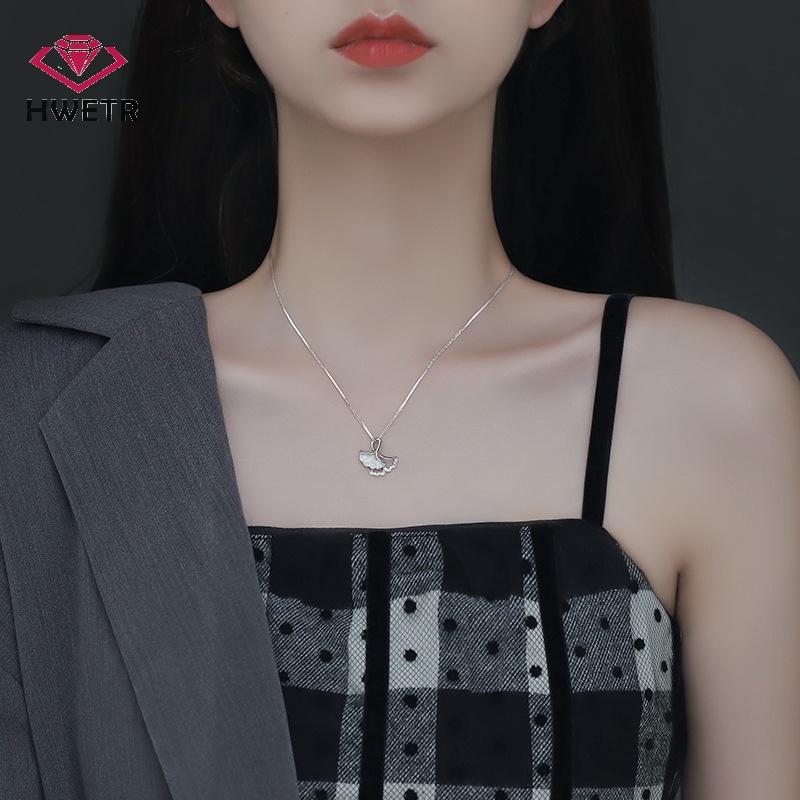 Hwetr ใหม่ สร้อยคอโซ่ จี้ใบแปะก๊วย เรียบง่าย เครื่องประดับแฟชั่น สําหรับผู้หญิง