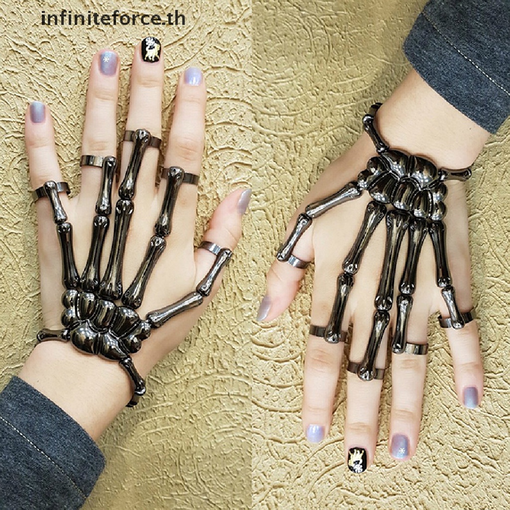 [INTH] สร้อยข้อมือ กําไลข้อมือ ลายกะโหลก โครงกระดูก ปรับได้ เครื่องประดับ สไตล์โกธิคพังก์