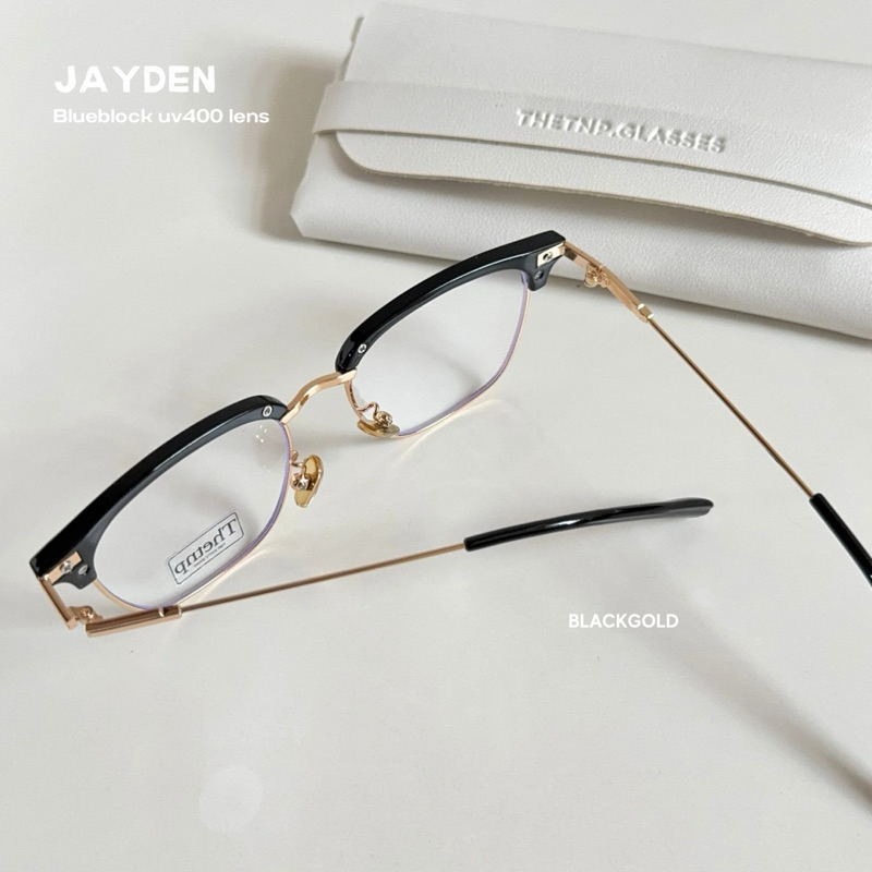 JAYDEN (blueblock uv400) แว่นกรองแสงสีฟ้า ทรงคลับมาสเตอร์ half lens