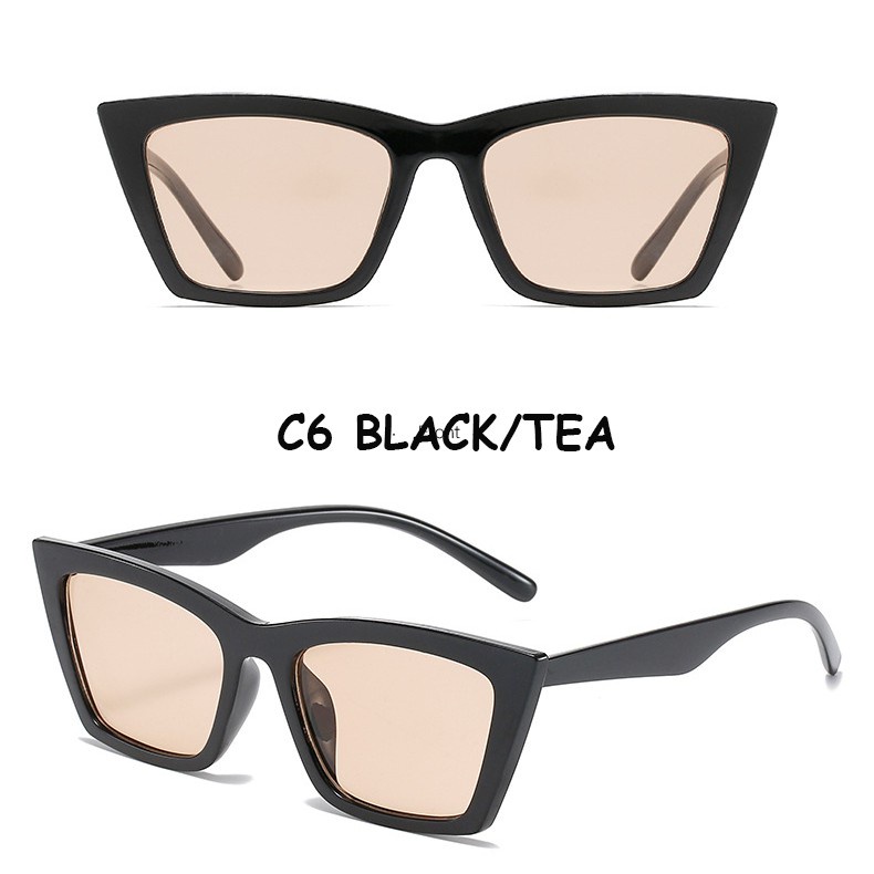 (JIUERBA) 【รองรับการขายส่ง】 แว่นกันแดดทรงแคทอาย แฟชั่นสไตล์ฮิปฮอป เกาหลี  มี 7 สี