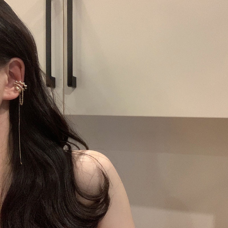 Jiezi ไข่มุกฝรั่งเศส zircon multi-layer tassels ยาวไม่เจาะต่างหูคลิปหูคลิปหูคลิปอารมณ์หญิง
