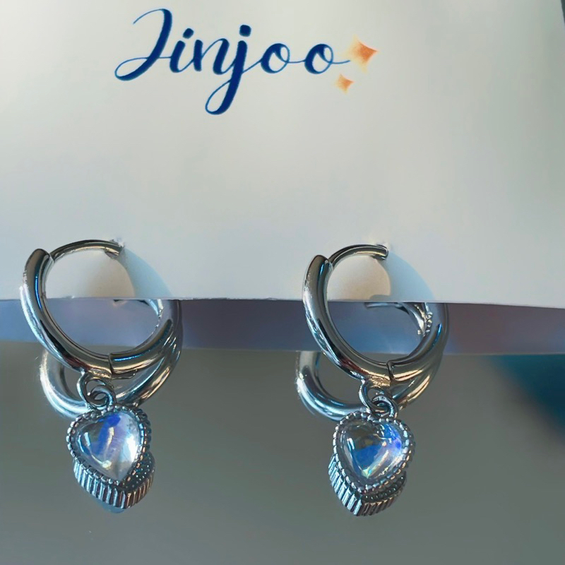 Jinjoo✨-ขายดี-E1051-ต่างหูห่วงหัวใจโฮโลแกรม ปุ๊กปิ๊ก น่ารัก So cute
