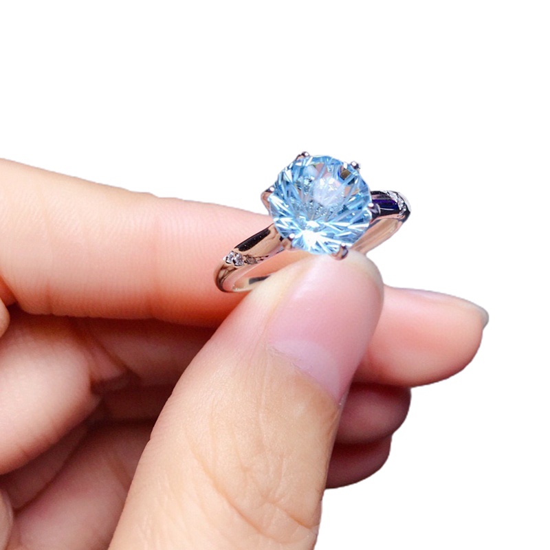 Kuhong Sky Blue Topaz แหวนเงินสเตอร์ลิง 925 ประดับพลอยอัญมณี สีฟ้า สําหรับผู้หญิง งานแต่งงาน|แหวน