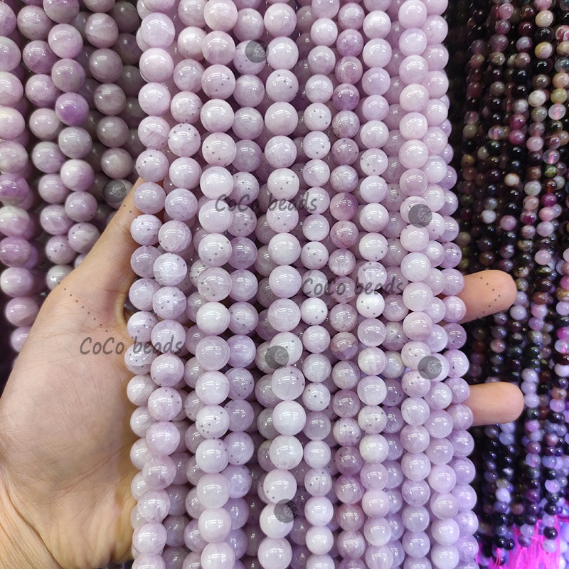Kunzite ลูกปัดหินธรรมชาติ ทรงกลม หลวม 6 8 10 มม. อุปกรณ์เสริม DIY